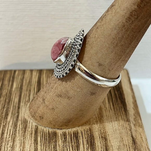 SOLID 925 STERLING SILVER GEMSTONE RHODOCHROSITE RING SIZE 8.25-8.5 - Picture 3 of 7